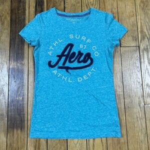 Aeropostale Womens Teal Blue Short Sleeve Graphic T-Shirt Surf Size S
